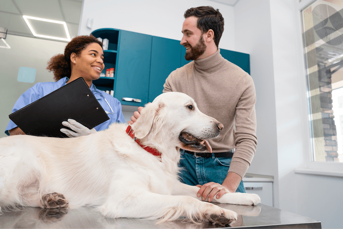 Client talking to veterinarian